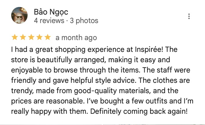 5-star review for Inspirée Vintage by Ngoc